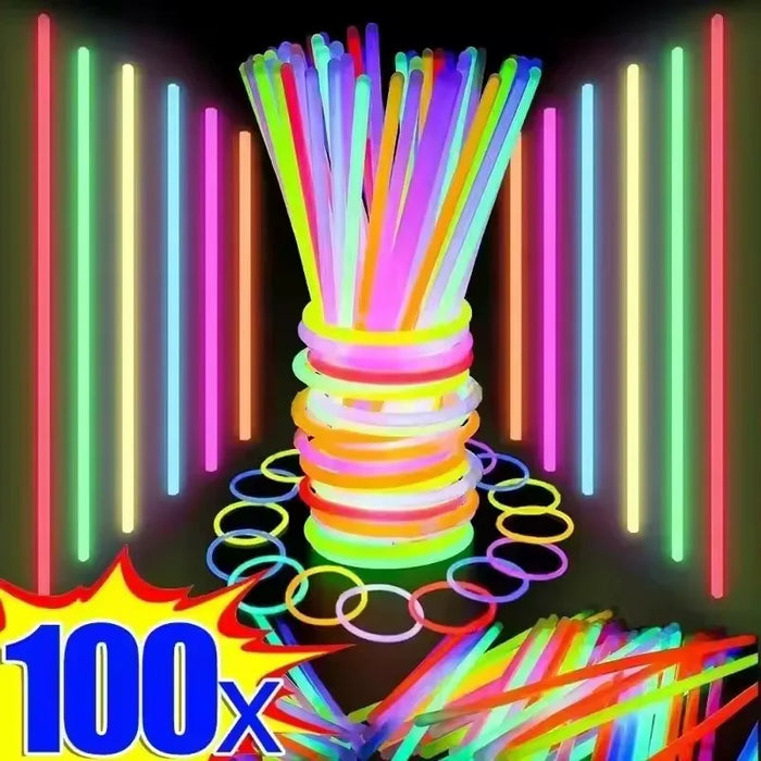 50/100 bâtons fluorescents, multicolores, lumineux, brillants, pliables, bracelet lumineux, fournitures de fête