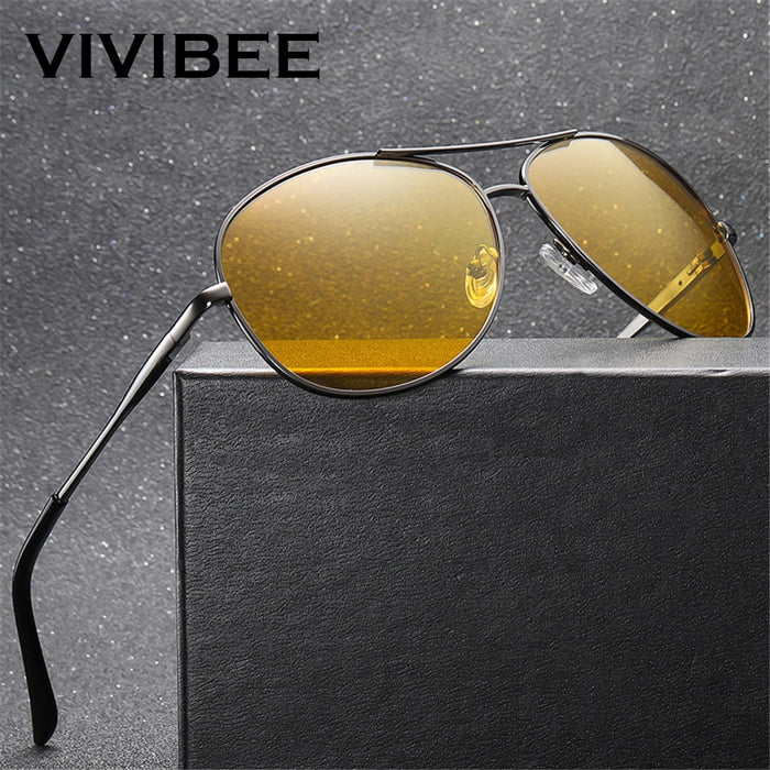 Gafas de visión nocturna VIVIBEE Pilot para conducir, lentes amarillas polarizadas UV400, gafas de aviador para hombre, lentes de sol de visión nocturna