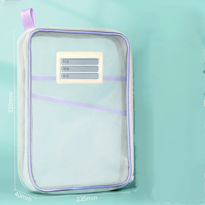 Sac de rangement pour papeterie A4, double couche, en maille, avec fermeture éclair, grande capacité, pour dossiers, fournitures scolaires et de bureau