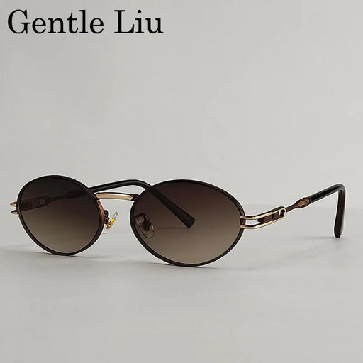 Small Frame Oval Punk Sunglasses Women 2026 Luxury Brand Vintage Metal Frame Sun Glasses For Ladies Trendy Eyewear Shades UV400