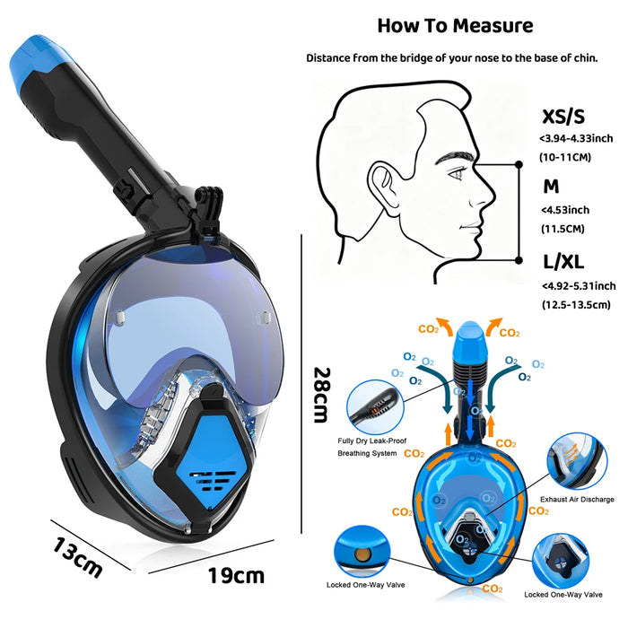 JUNHAIINS 180° View Full Face Snorkel Mask Scuba Diving Mask for Adult Goggles Underwater Transparent Swimming Sunshade Lens