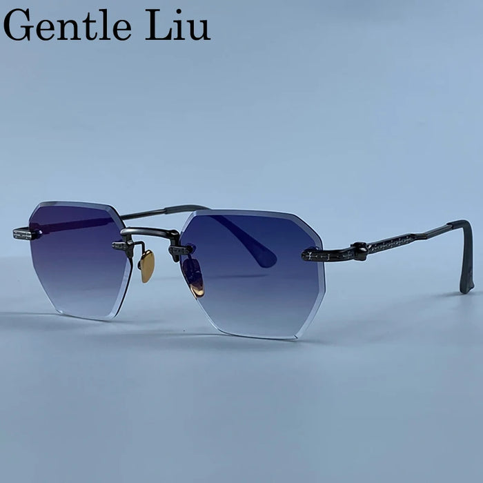 Gafas de sol cuadradas sin montura para hombre 2026, de lujo, de diseñador, modernas, de polígono, con montura de metal, gafas de sol Y2K, punk, sin montura, Hip Hop