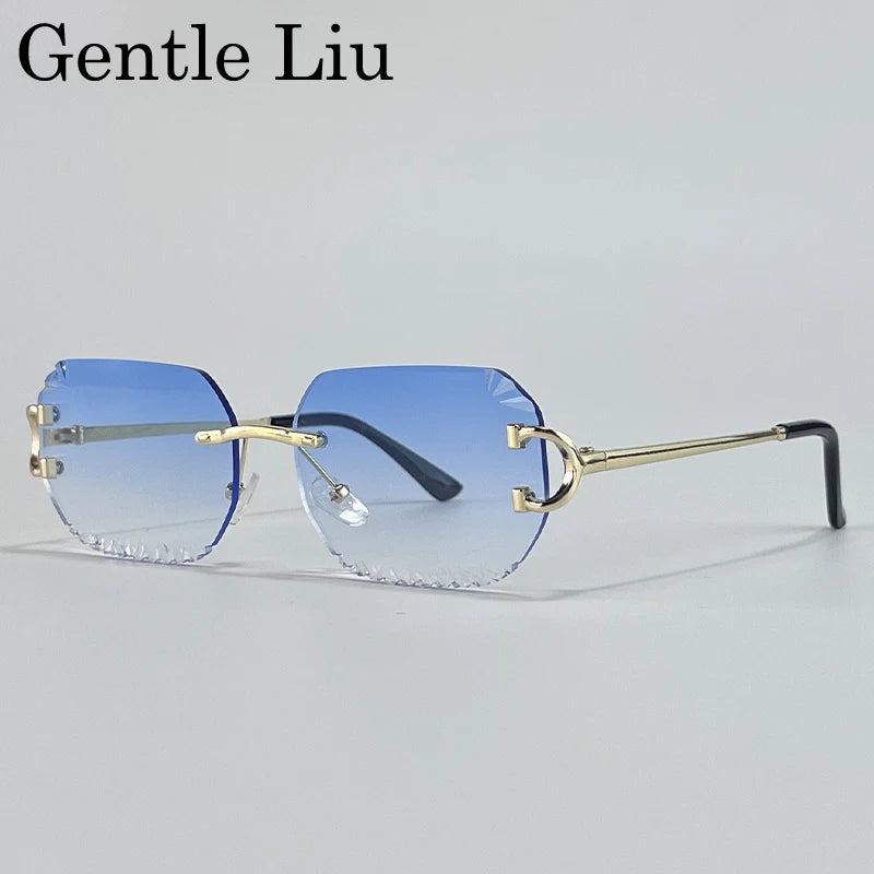 Vintage Square Rimless Sunglasses Men 2026 Luxury Brand Trendy Frameless Punk Sun Glasses Cut Edge Gradient Eyewear UV400 Shades