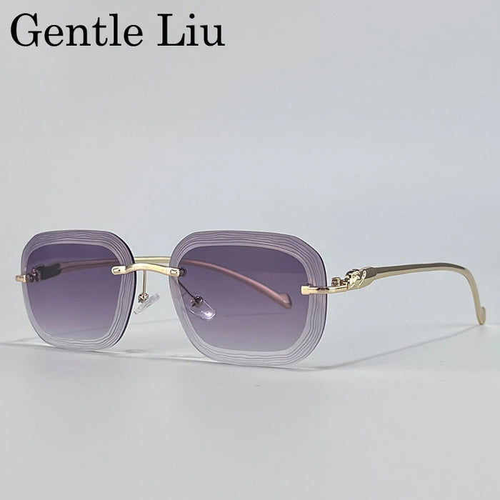 Lunettes de soleil carrées sans monture homme 2026 Marque de luxe unique Punk Lunettes de soleil sans monture pour homme Voyage Monture métallique Teintes