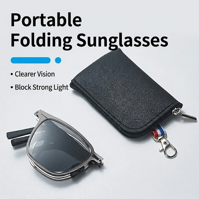 Gafas de sol fotocromáticas polarizadas para hombre, ligeras, plegables, con funda, montura cuadrada clásica de metal con bisagras para conducir y pescar