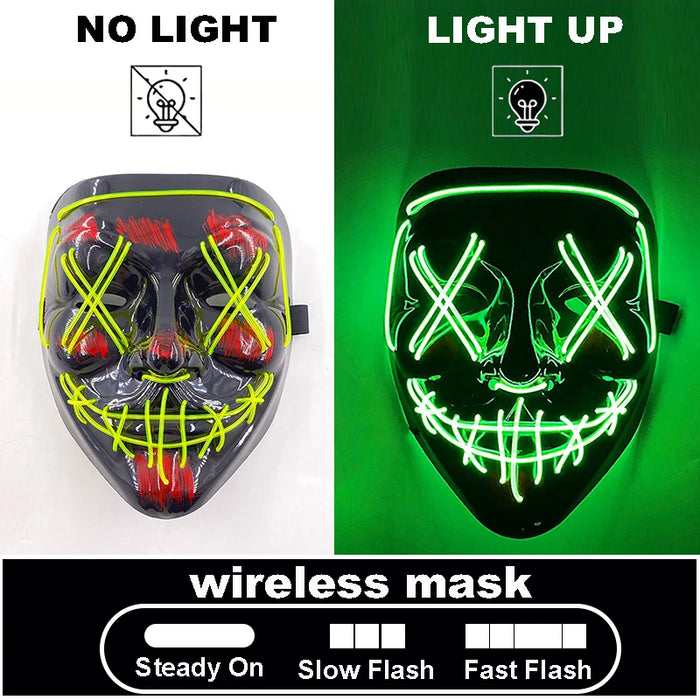 Máscara LED luminosa V de Vendetta, máscara facial completa anónima que brilla en la oscuridad para fiestas, raves, Halloween, cosplay y accesorios de disfraces.