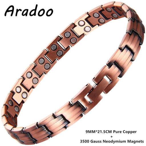 ARADOO Bracelet en cuivre pur de qualité supérieure pour hommes et femmes Bracelet de thérapie magnétique à double rangée Cadeaux de bijoux
