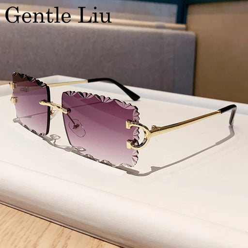 Gafas de sol cuadradas sin montura estilo punk para hombre 2025, de marca de lujo, modernas, sin montura, con borde cortado, para mujer, UV400, para conducir
