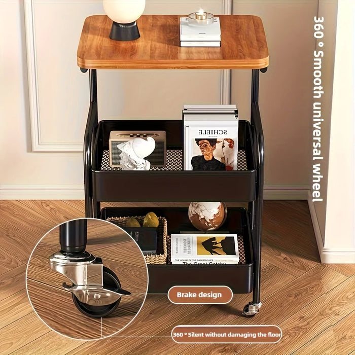 3 Tier Rolling Kitchen Cart Durable Carbon Steel Metal Utility Cart for Tool Snack Storage with Rolling Wheels