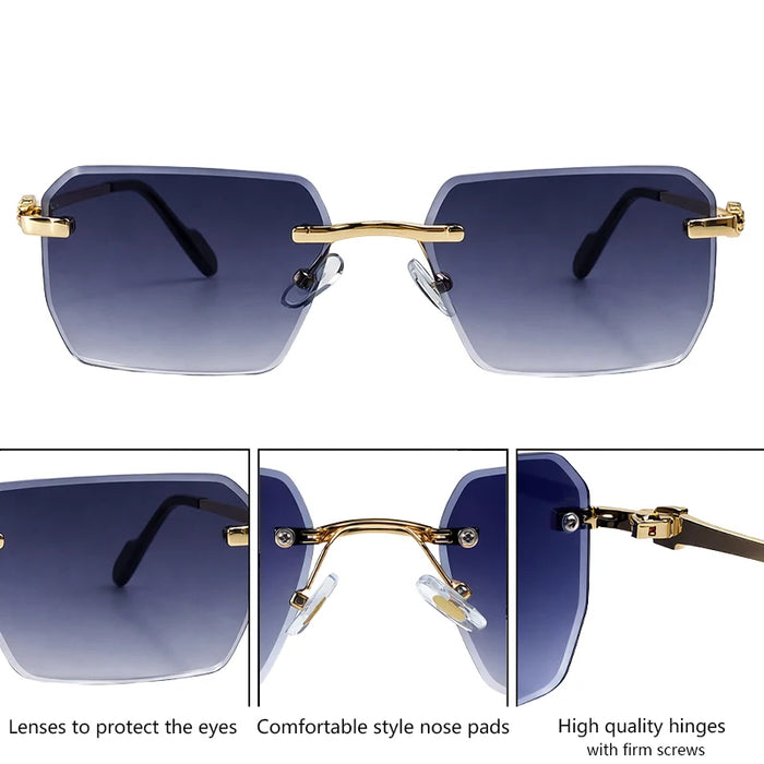 Y2K Rimless Square Sunglasses Men 2026 Luxury Vintage Punk Sun Glasses Hip Hop Metal Frame Steampunk Shades Leopard Head Eyewear