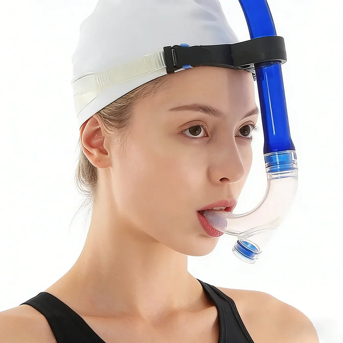 Swim Training Snorkel Frontal Swim Snorkel Tube Center-Mount Front One-Way Purge Valve Swimmer's Snorkel for Lap Swimming