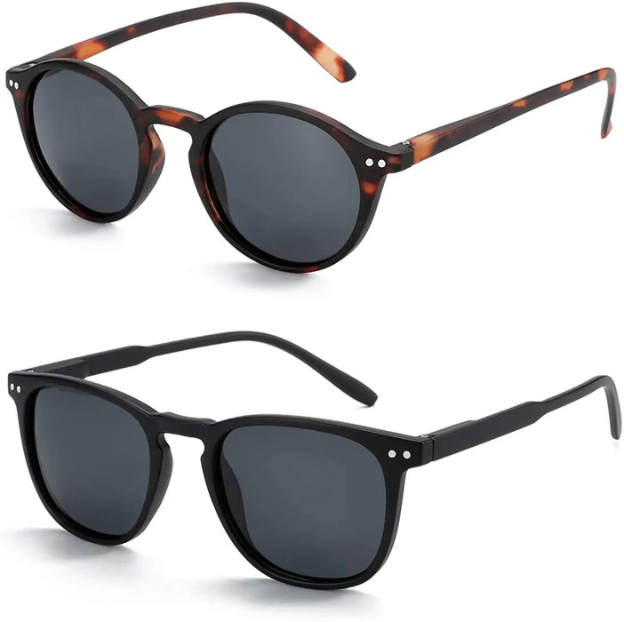 ZENOTTIC 2 Pack Polarized Sunglasses for Women Men Vintage Round and Square Frame UV Protection Shades Driving Sun Glasses