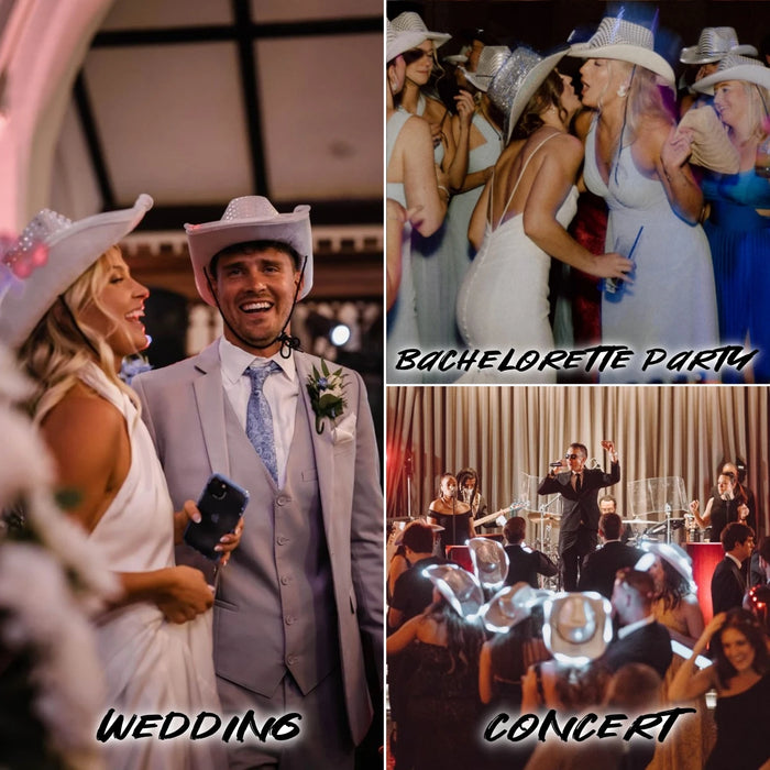 6-20pcs Light Up Cowboy Hats LED Flashing Cowgirl Hats Western Cowboy Hats for women for Wedding Reception Dance Ball Party