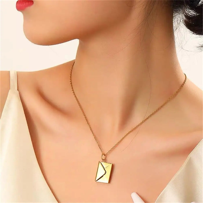 Portable Envelope Locket Necklace Confession Love You Stainless Steel Love Letter Envelope Pendant Engraved Pendant Jewelry