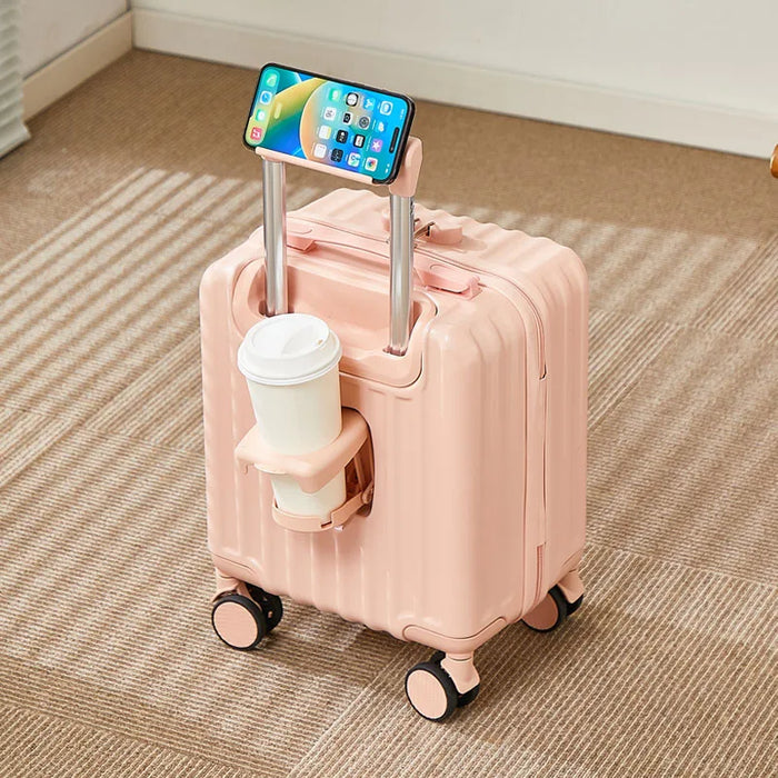 14-Inch Carry-On Suitcase with 3-Section Pull Rod Mobile Phone Holder And Cup Holder Lightweight Travel Luggage Handbag Suitcase