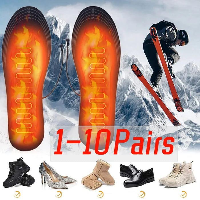 Semelles chauffantes USB Coussin chauffant électrique pour chaussures Chauffe-pieds Chaussettes Semelle chauffante pour sports d'hiver en plein air Hiver chaud