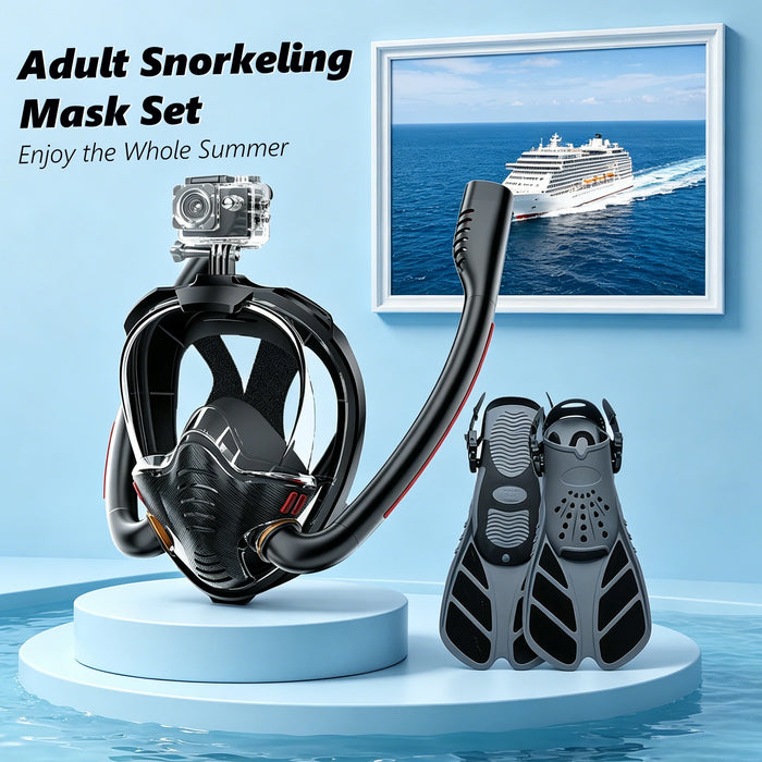 Snorkeling Mask Set, Adult Swimming Fins Set, Silicone Fins, Universal and Adjustable—Snorkeling Gear for a Summer of Fun