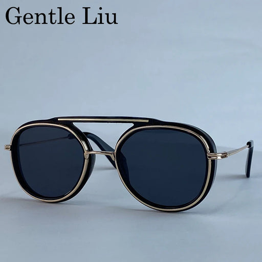Gafas de sol redondas estilo Steampunk para hombre 2026, marca de lujo vintage, gafas de sol ovaladas punk, montura metálica, doble puente, gafas de moda UV400