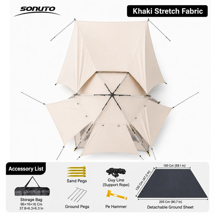 Sonuto Outdoor 3-4P One-Touch Camping Tent Quick Automatic Opening Beach Fishing Tent Family Travel Picnic Park Anti-UV Shade