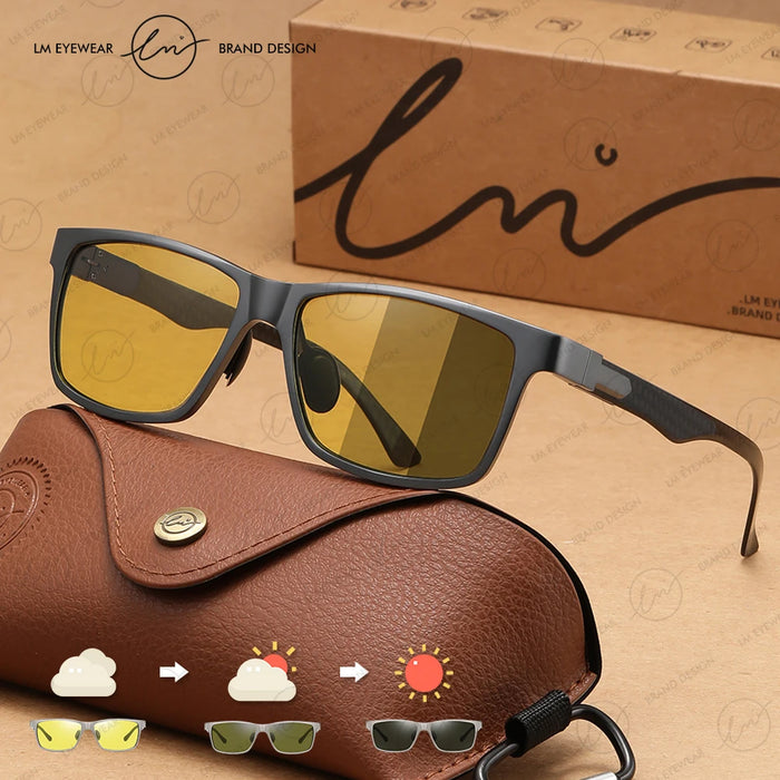 LM High Quality Aluminum Magnesium Frame Polarized Sunglasses Man Photochromic Yellow Night Vision Anti-glare Driving Glasses