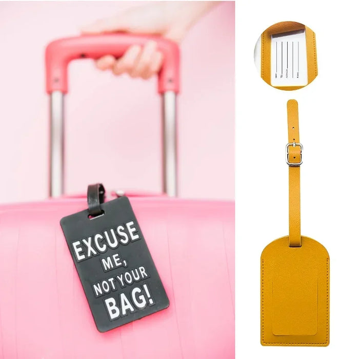 PU Leather Boarding Bag Tag Travel Luggage For Women Men Suitcase Identifier Label Baggage Name ID Address Holder Accessories