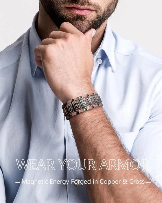 ARADOO Premium Copper Bracelet for Men with 3X Strength,Magnetic Therapy Cross Wristband Jewelry Gifts