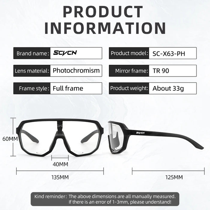 Scvcn Photochromic Sunglasses Cycle Glasses for Men Sun Mountain Bike Bicycle Cycling Eyewear Goggles Sports UV400 Polarized MTB