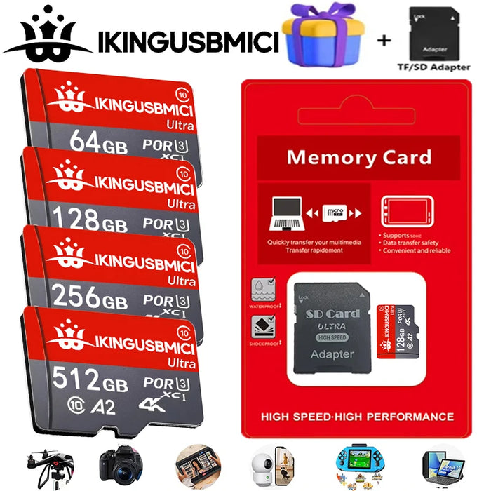 Micro Smartphone Flash Premium Camera 32-64-128-256-512gb Tf Flash Card Sd U3 Reliable Quality High Speed Durable High Quality
