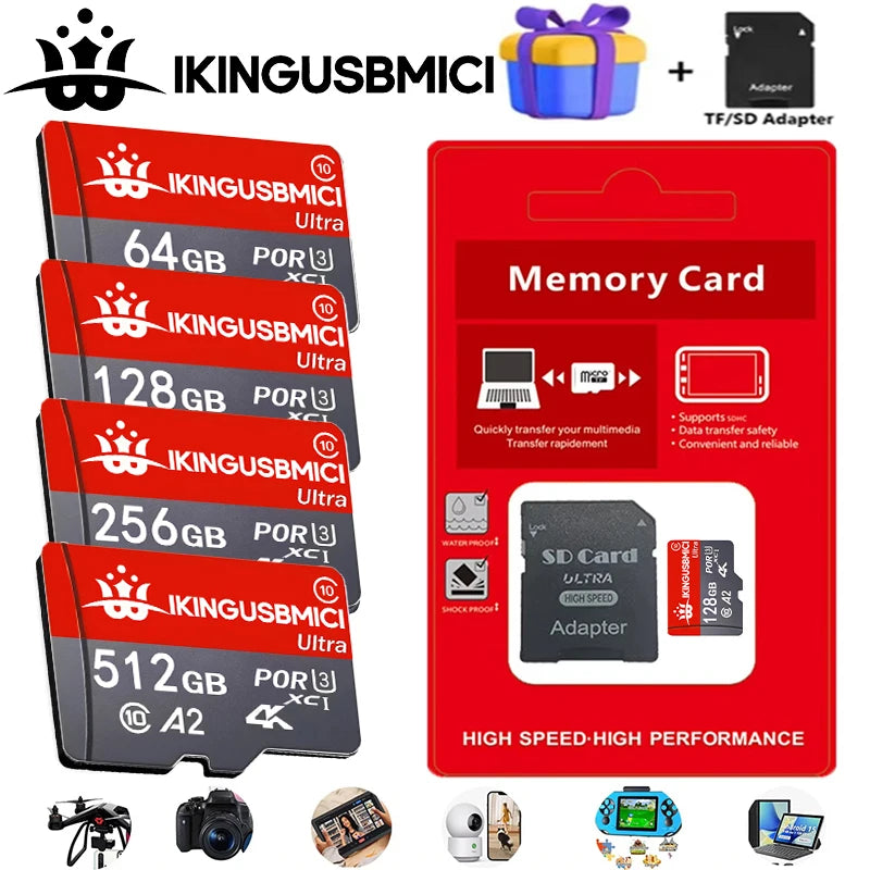 Micro Smartphone Flash Premium Camera 32-64-128-256-512gb Tf Flash Card Sd U3 Reliable Quality High Speed Durable High Quality
