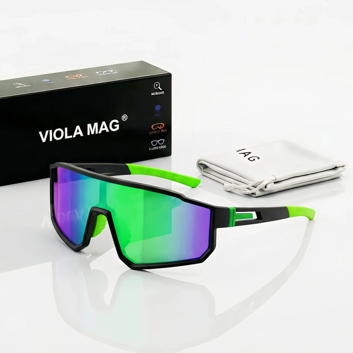 VIOLA MAG Gafas de Ciclismo a la Moda, Unisex, Montura Grande, Patillas de Goma Antideslizantes Adecuadas para Correr, Pescar, Senderismo y