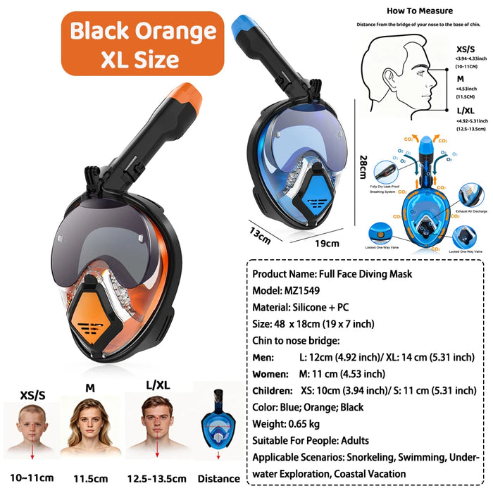 JUNHAIINS 180° View Full Face Snorkel Mask Scuba Diving Mask for Adult Goggles Underwater Transparent Swimming Sunshade Lens