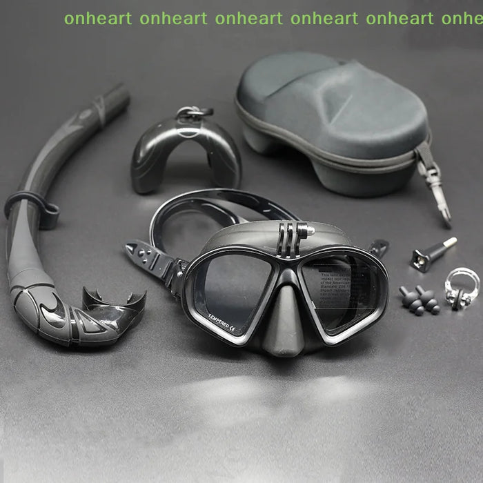 [C]Foldable Snorkel J-type Diving Mask With Camera Mount Tempered Glass Freediving Mask Snorkeling Set