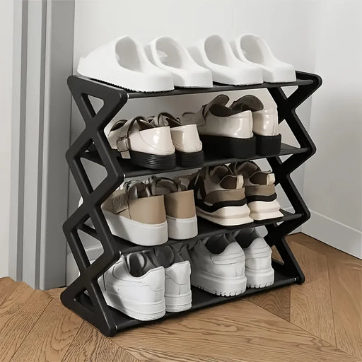 4 Layer X Type Solid Color Simple Home Shoe Rack Space Saving Multi Layered Assembly Shoe Rack For Porch Living Room
