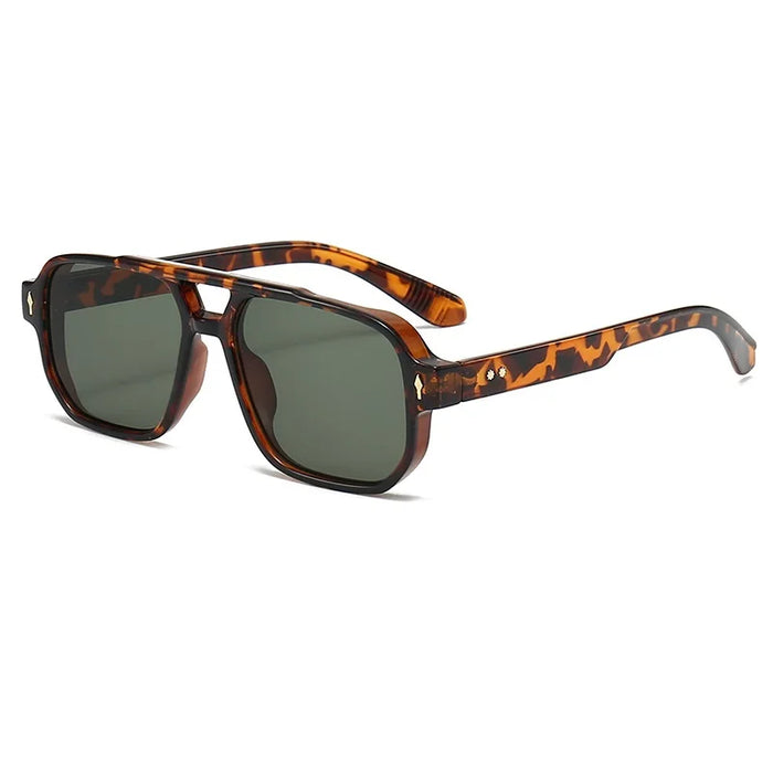 Lunettes de soleil carrées classiques à double pont pour hommes et femmes, verres transparents couleur océan, lunettes tendance avec rivets, protection UV400