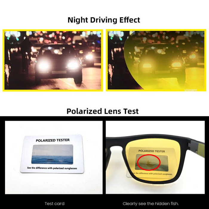 VIVIBEE Night Vision Glasses Yellow Polarized UV400 Men Square Driving Goggles Sports Women Anti Glare Car Eyepieces