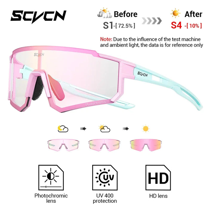 SCVCN Photochromic Cycling Glasses Night Riding Glasses Outdoor Sport Travel Sunglasses Men Women MTB Bike Golf Driving Eyewear