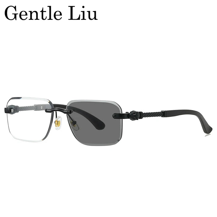 Gafas de sol fotocromáticas sin montura vintage para hombre 2026, de diseñador de lujo, cuadradas, sin montura, con cabeza de leopardo, gafas de sol para conducir, con sombra.