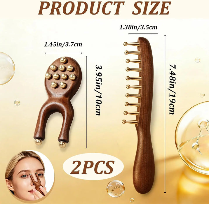 Sandalwood Copper Bead 10 Tooth Scalp Massage Comb and Acupressure Face Massager for Jaw Tension Relief Facial & Neck Relaxation