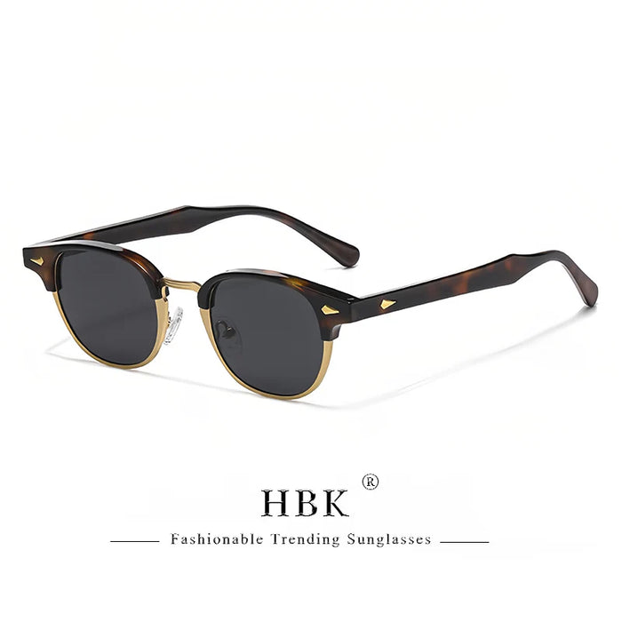 HBK Classic Men's Small Round Sunglasses Semi Frameless Metal Frame Design Sun Glasses Women's Business Outdoor Driving Eyewear