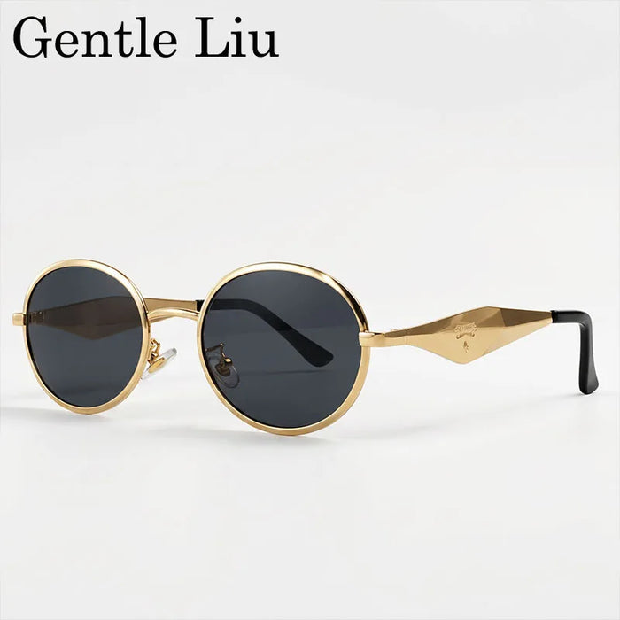Metal Frame Round Punk Photochromic Sunglasses Women 2026 Luxury Brand Designer Steampunk Oval Sun Glasses Outdoor Eyewear Shade