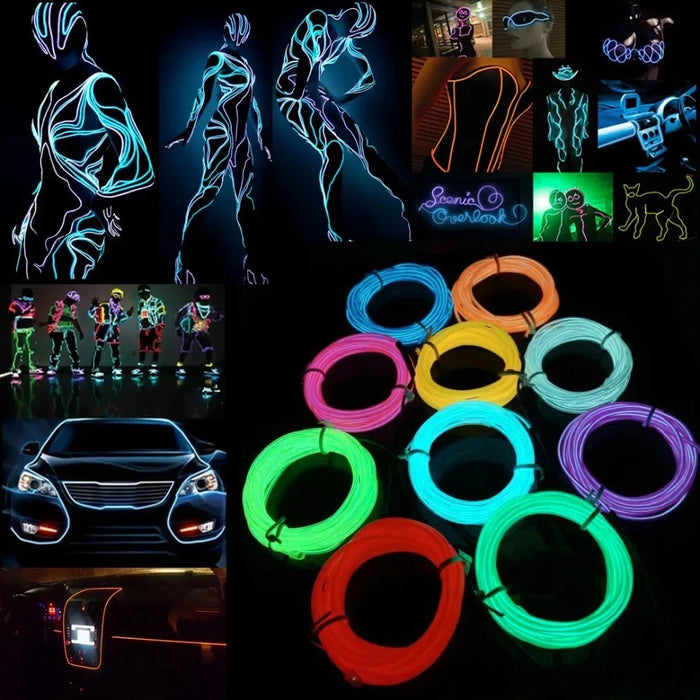 Câble Néon EL Lumineux LED Décoration Noël Fête Danse Déguisements Vêtements Lumineux Voiture Lumière Décoration Vêtements Soirée Rave 1m/3m/5m