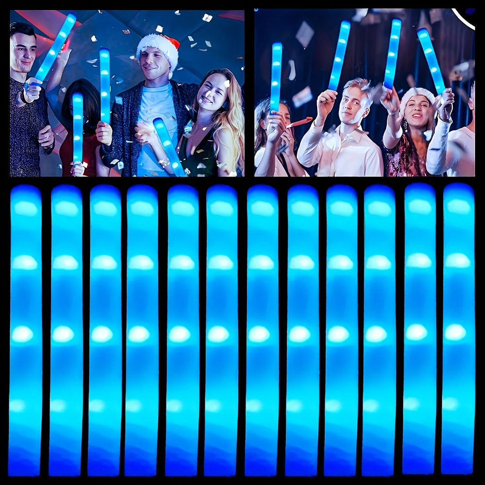 30pcs Blue LED Light Up Foam Sticks Glow Wand 3-Mode Flashing Cheer Tube Glow in The Dark  Wedding Birthday Concert DJ Raves