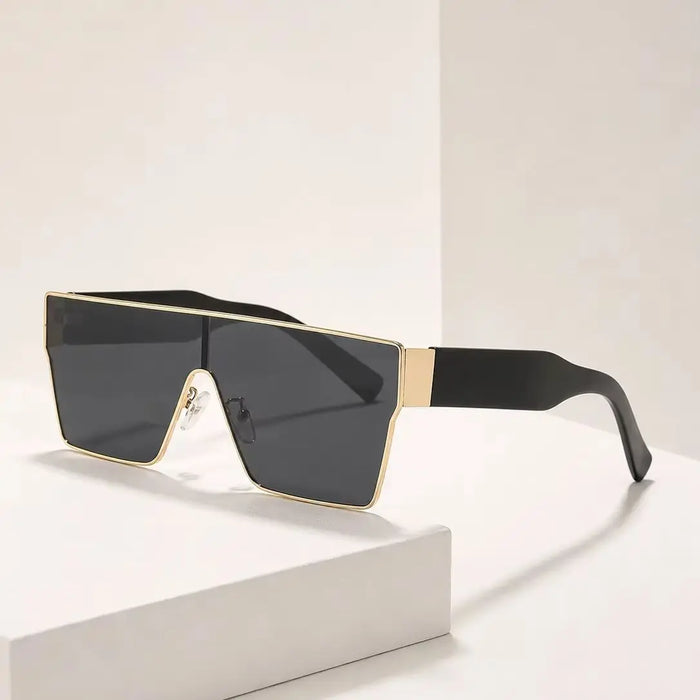 Lunettes de soleil carrées à grande monture Y2K pour hommes et femmes, monture en métal, branches larges, verres de couleur unie, lunettes de soleil tendance hip-hop