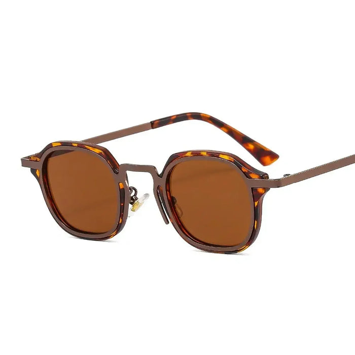 Fashion Small Square Sunglasses for Women Men Retro Tea Brown Punk Shades Vintage Trendy Driving Sun Glasses