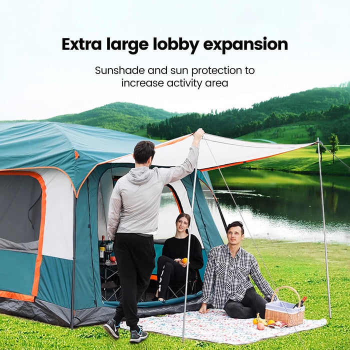 Upgraded 4 Season Camping Tent 3-12 Person Waterproof Windproof Double Layer 2 Room Family Outdoor Backpacking Equipment
