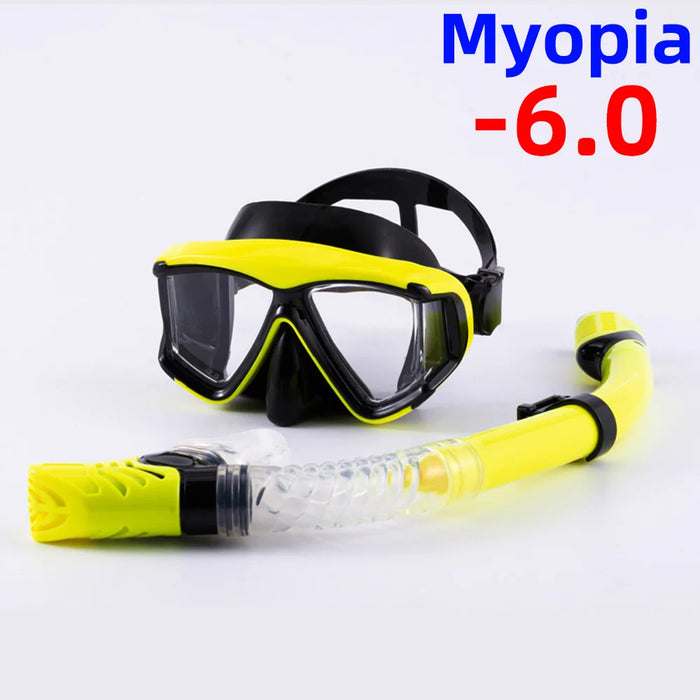 Optical Myopia Snorkel Set Diving Mask Nearsighted Swimming Goggles Short Sighted Panoramic Wide View Adults Youth -1.0To-6.0