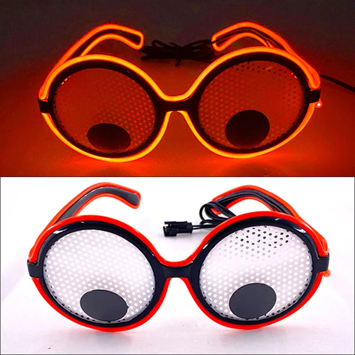 Gafas de neón con ojos móviles LED, musicales, rave, fluorescentes, para fiesta de Navidad, decoración, con montura redonda, divertidas, estilo dibujos animados.