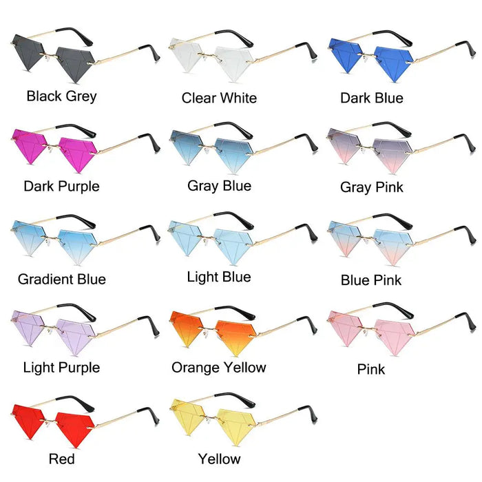 Triangle Diamond Shaped Sunglasses for Women Men Vintage Clear Ocean Gradient Glasses Rimless Polygon Sun Glasses