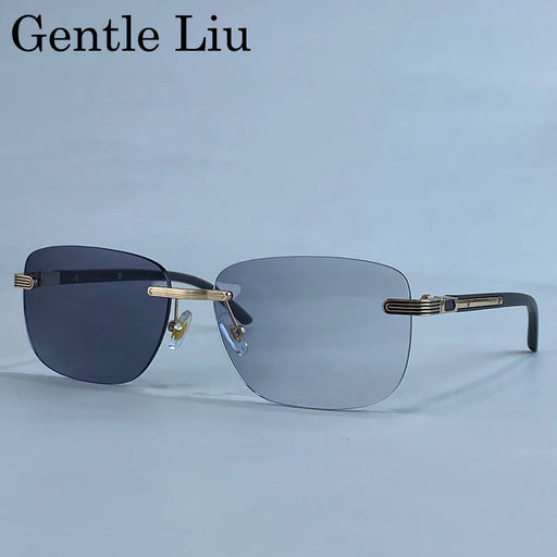 Gafas de sol cuadradas sin montura que cambian de color para hombre 2026, marca de lujo, UV400, para exteriores, gafas anti-luz azul, gafas de moda estilo punk para hombre