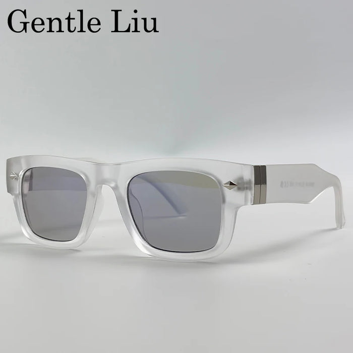 Lunettes de soleil rétro steampunk carrées photochromiques pour hommes, marque de luxe, design oversize, monture épaisse, rivet, lunettes de soleil pour homme